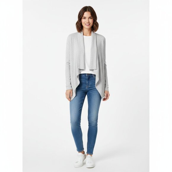 Lou and Grey Knit Cardigan Sweater Draped Open front Oatmeal Grey Beige Large - Picture 3 of 12